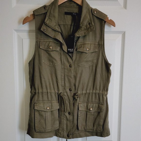 Max Jeans Olive Green Urban Utility Sleeveless Vest Size S - Picture 3 of 12
